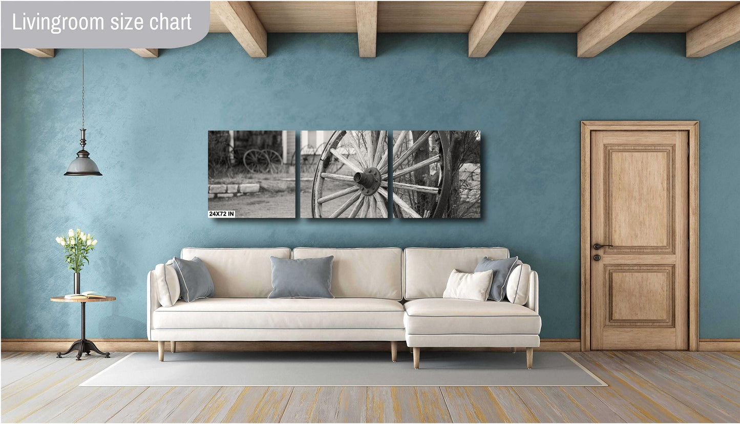 Rustic Wagon Wheel Sepia Photo: Large Country Wall Art for Texas Farmhouse Decor (Paper/Canvas/Acrylic/Metal)