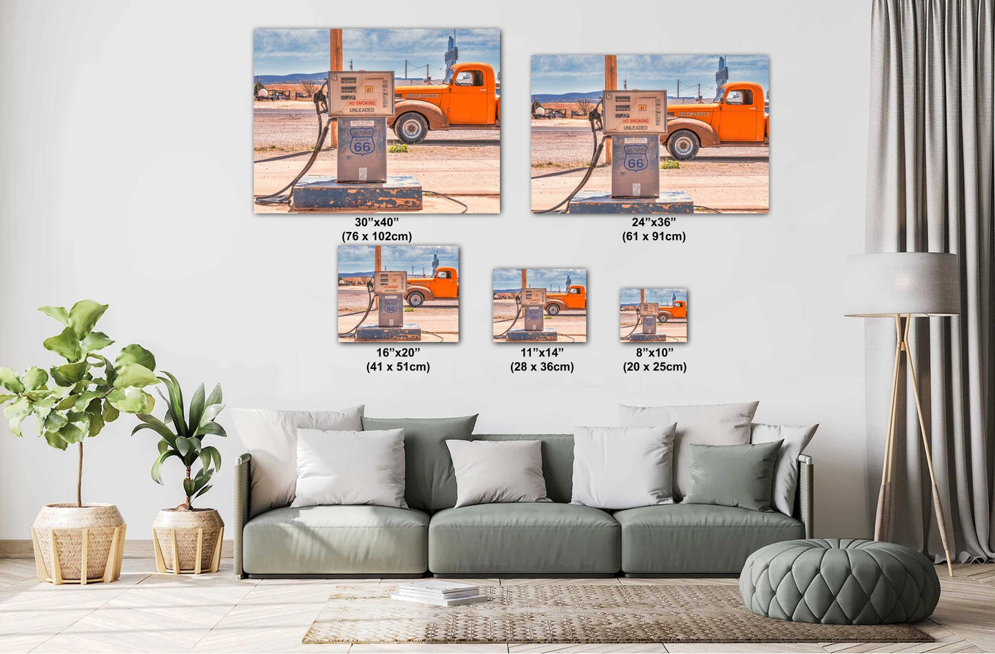 Vintage 1940s Chevrolet Pickup Photograph on Historic Route 66 - Rustic Western Gas Station Wall Art