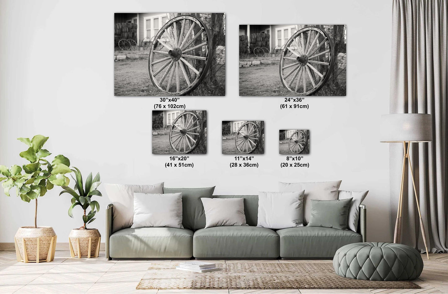 Rustic Wagon Wheel Sepia Photo: Large Country Wall Art for Texas Farmhouse Decor (Paper/Canvas/Acrylic/Metal)