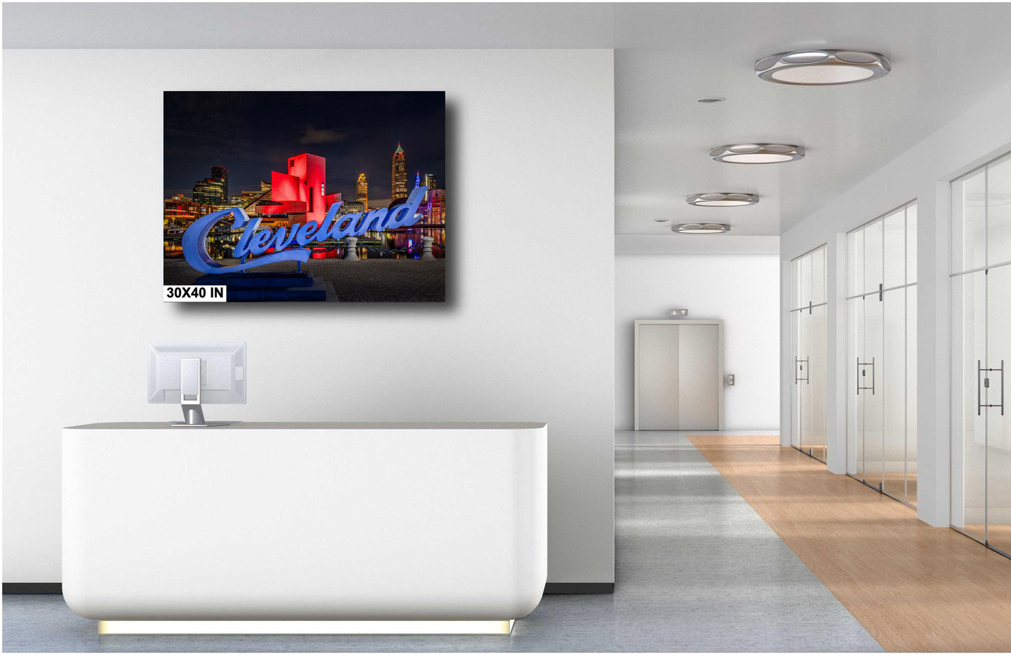Cleveland Skyline at Night Art | Script Sign & Rock Hall Canvas, Metal Print | Downtown Ohio Cityscape Decor