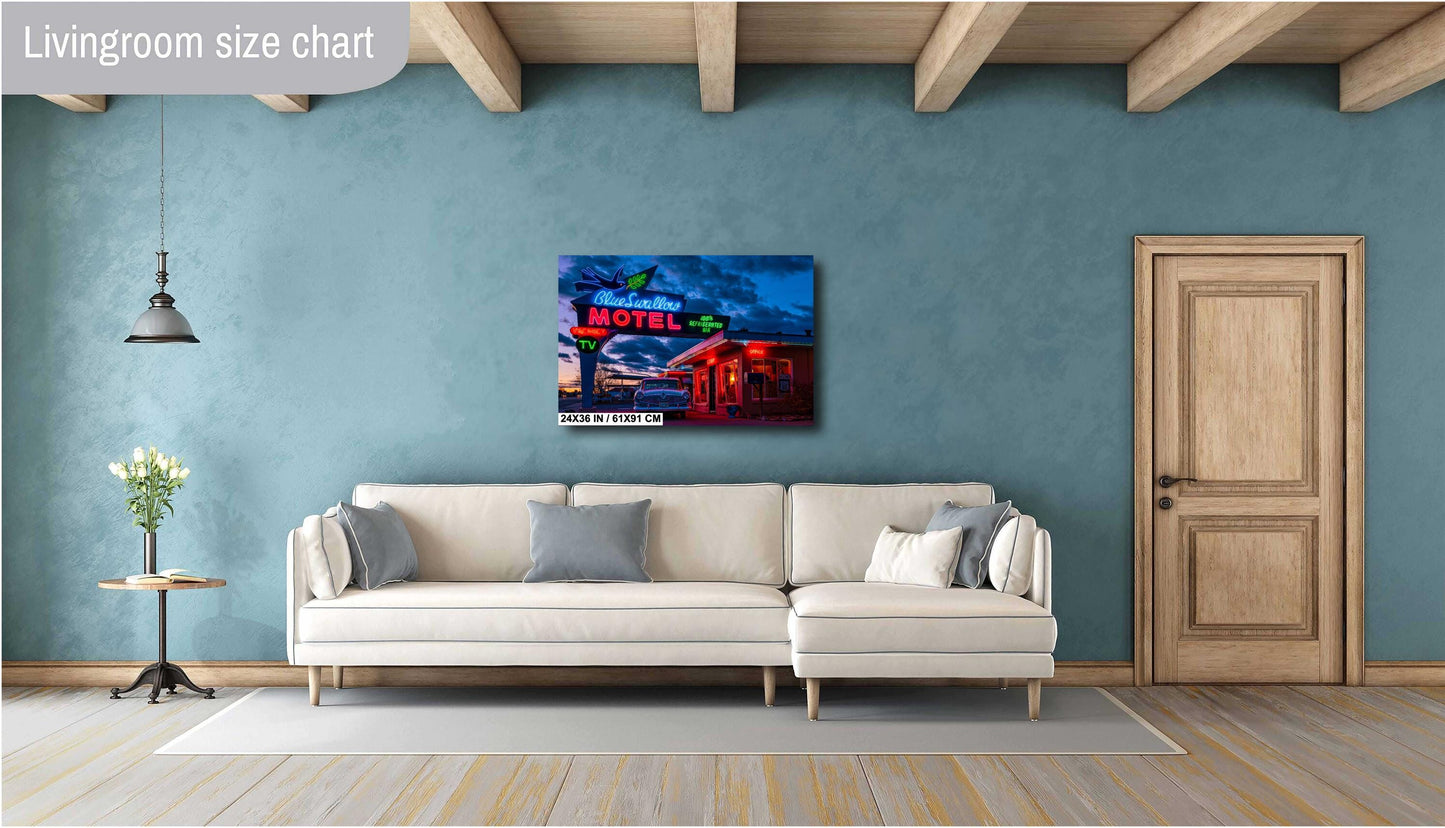 Route 66 Sign - Blue Swallow Motel - Iconic Route 66 Photo: Americana Neon Sign Photography Print - New Mexico Road Trip Wall Art