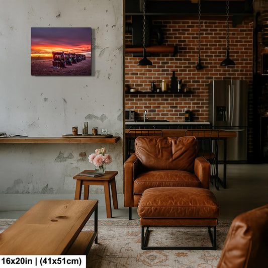 Cadillac Ranch Wall Art – Vibrant Texas Sunset Print | Route 66 Americana Decor