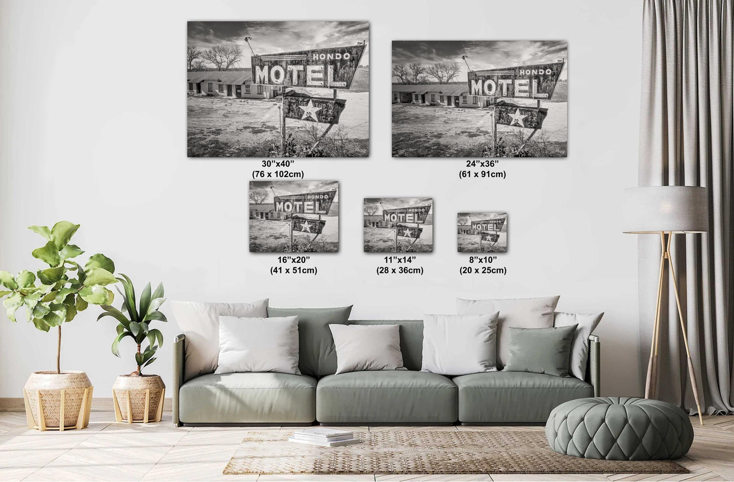 Hondo Motel Neon Sign Art - Black & White Photography for Texas Roadside Wall Decor, Retro Home Decor