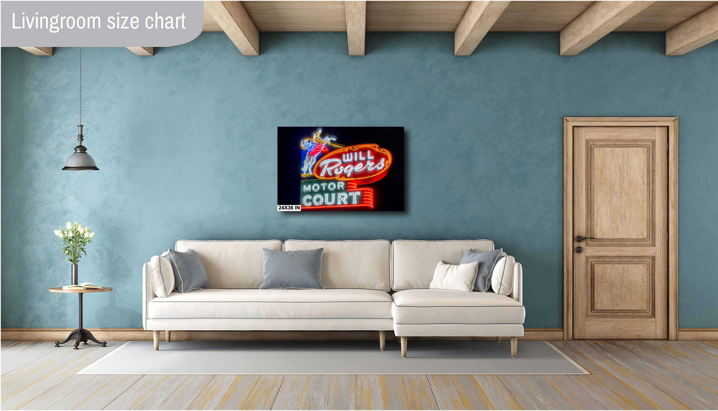 Route 66 Tulsa Neon Sign Photo - Will Rogers Motor Court Print on Premium Paper, Canvas, Acrylic & Metal Decor