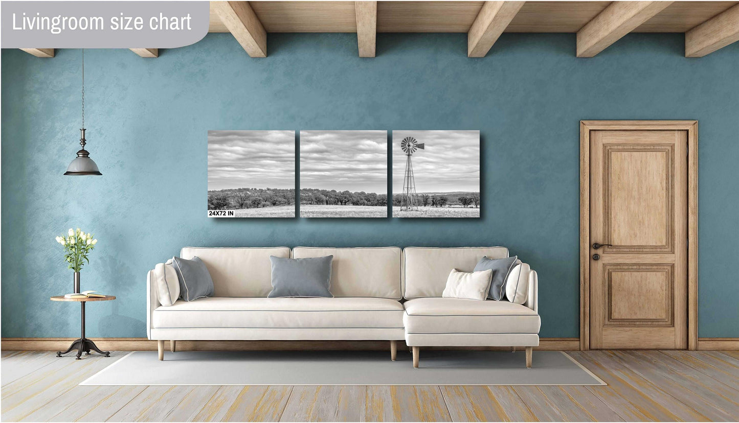 Western Wall Art | Black & White Windmill Photo Landscape Poster for Farmhouse Decor | Country House Print on Paper or Metal