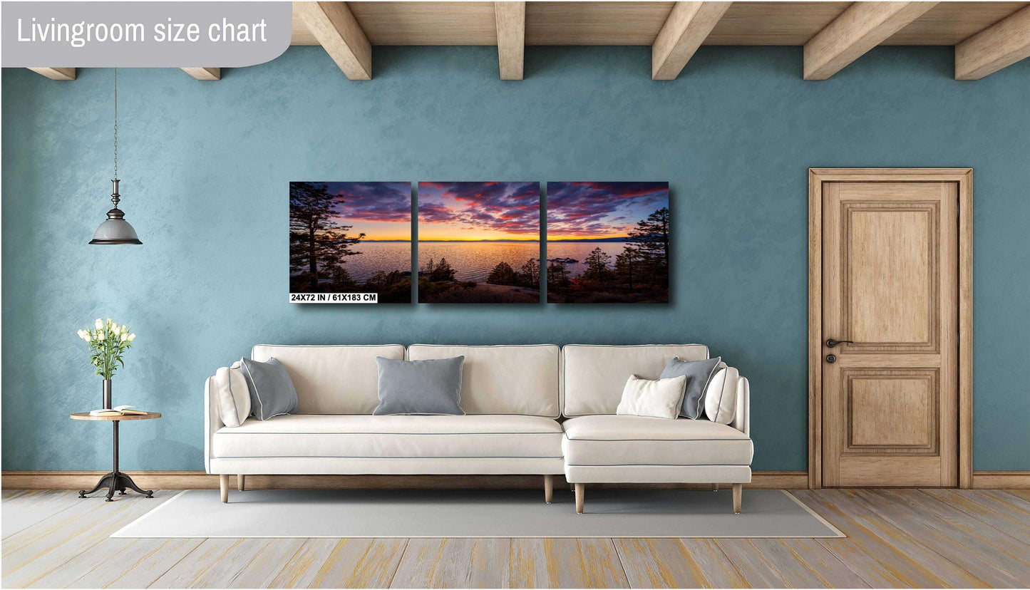 Lake Tahoe Print - Fiery Sunset Wall Art Photography on Photo Paper, Canvas & Metal – Mountain Landscape Decor, Nevada California Gift