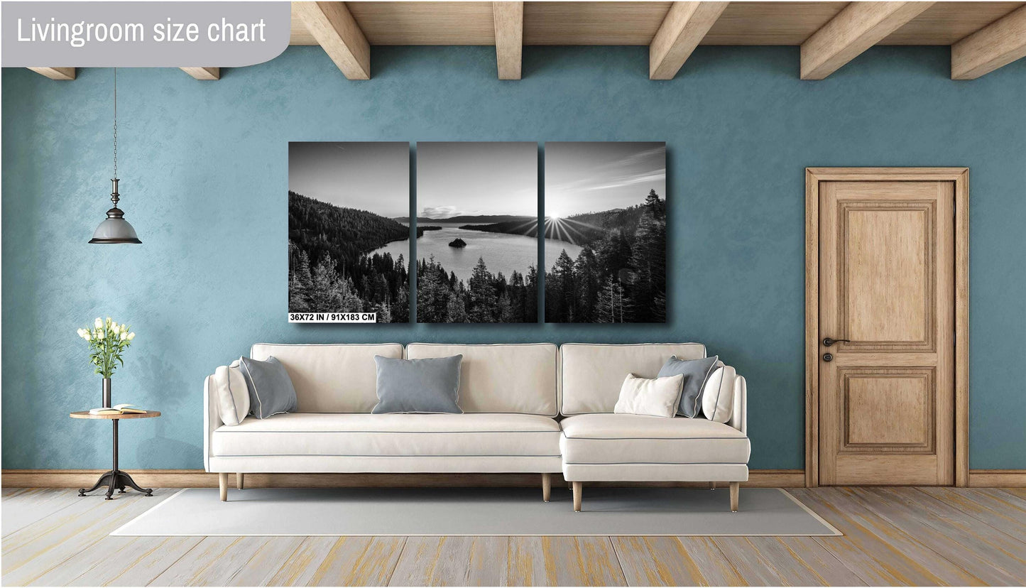 Lake Tahoe Print of Sunrise Black & White Photo - Emerald Bay Fanette Island Wall Art on Premium Paper, Canvas, Acrylic, or Metal