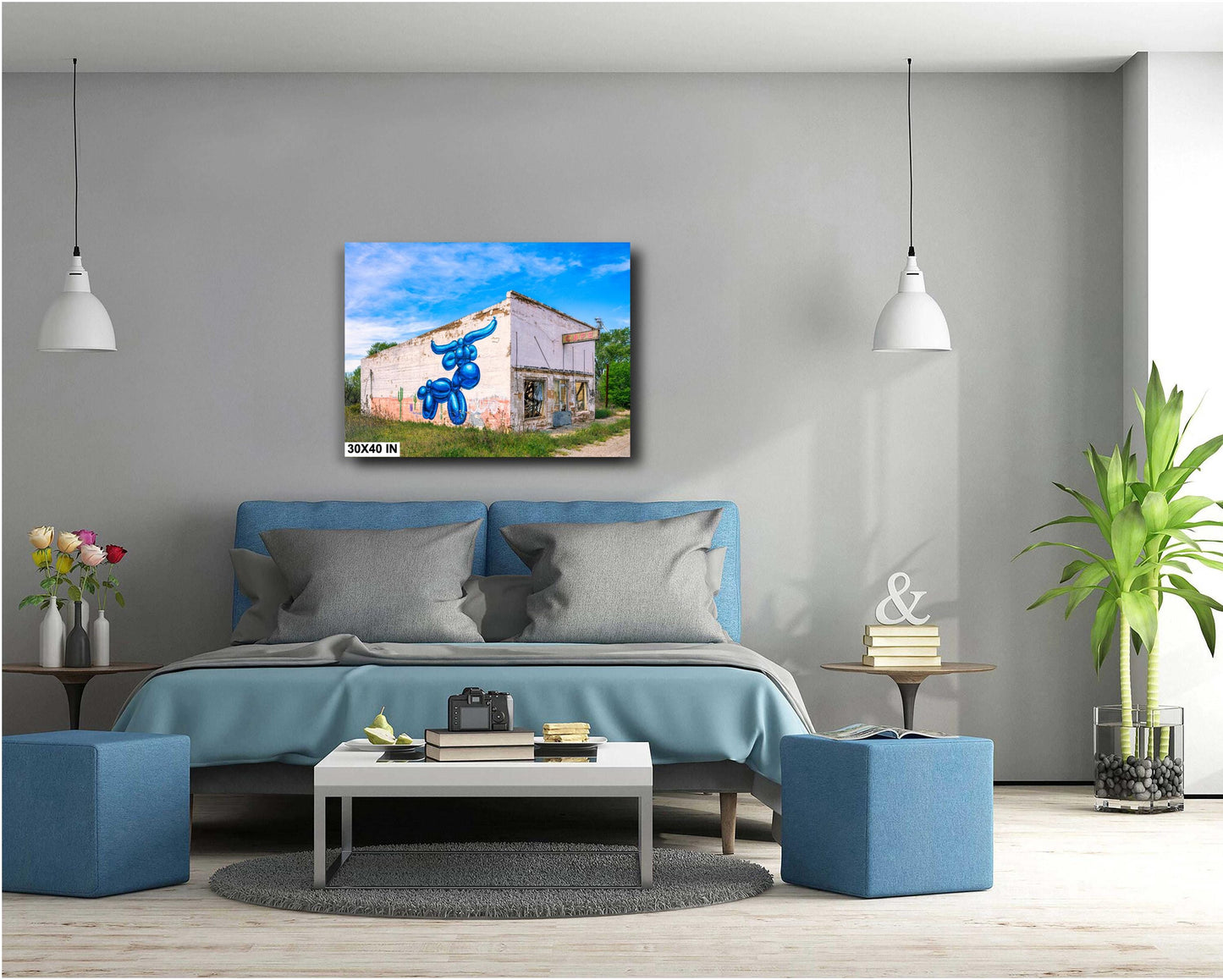 Americana Art: Texas Cafe with Blue Longhorn Mural | Wingate, TX Photography on Premium Photo Paper, Canvas, Acrylic & Metal