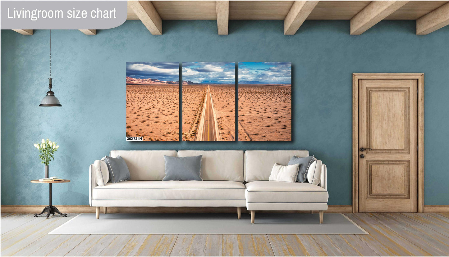 Endless Horizons on Route 66: Mojave Desert Highway Wall Art Print on Premium Paper or Ready-to-Hang Canvas