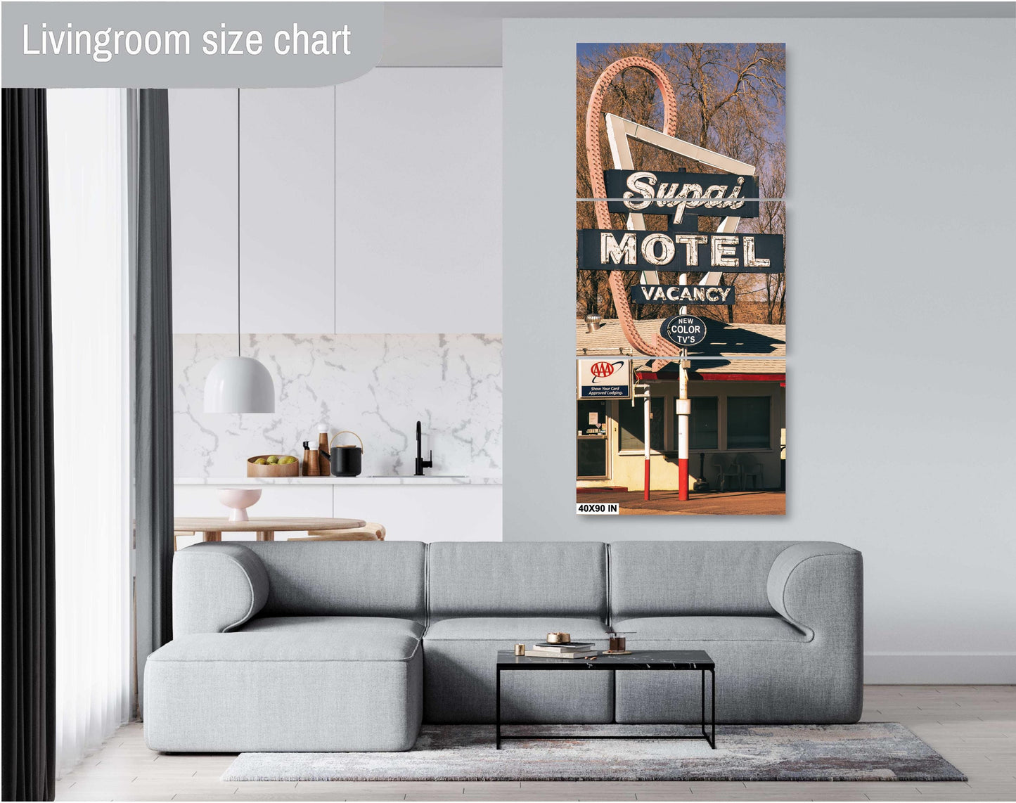 Supai Motel Sign Route 66 Art - Retro Wall Decor, Mid-Century Modern Print, Googie Style Neon Art for Home