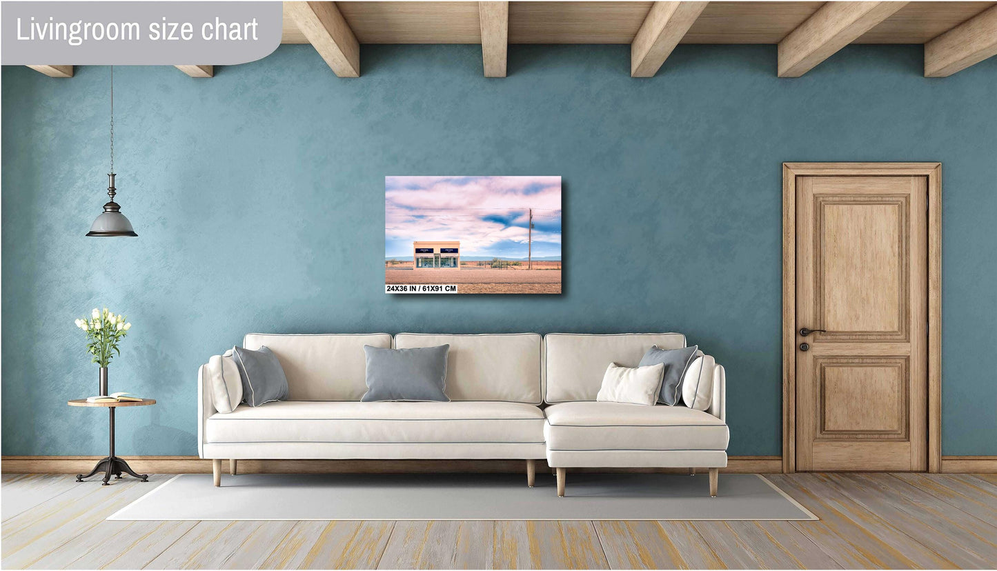 Fashion Wall Art - Marfa Store Photograph: Pastel Sunset Sky Print on Poster, Photo Paper, Canvas, Acrylic, or High Gloss Metal