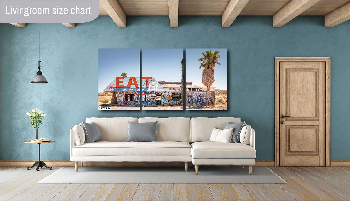 EAT Abandoned California Desert Diner Photo Print | Americana Roadside Cafe Graffiti Art Wall Decor