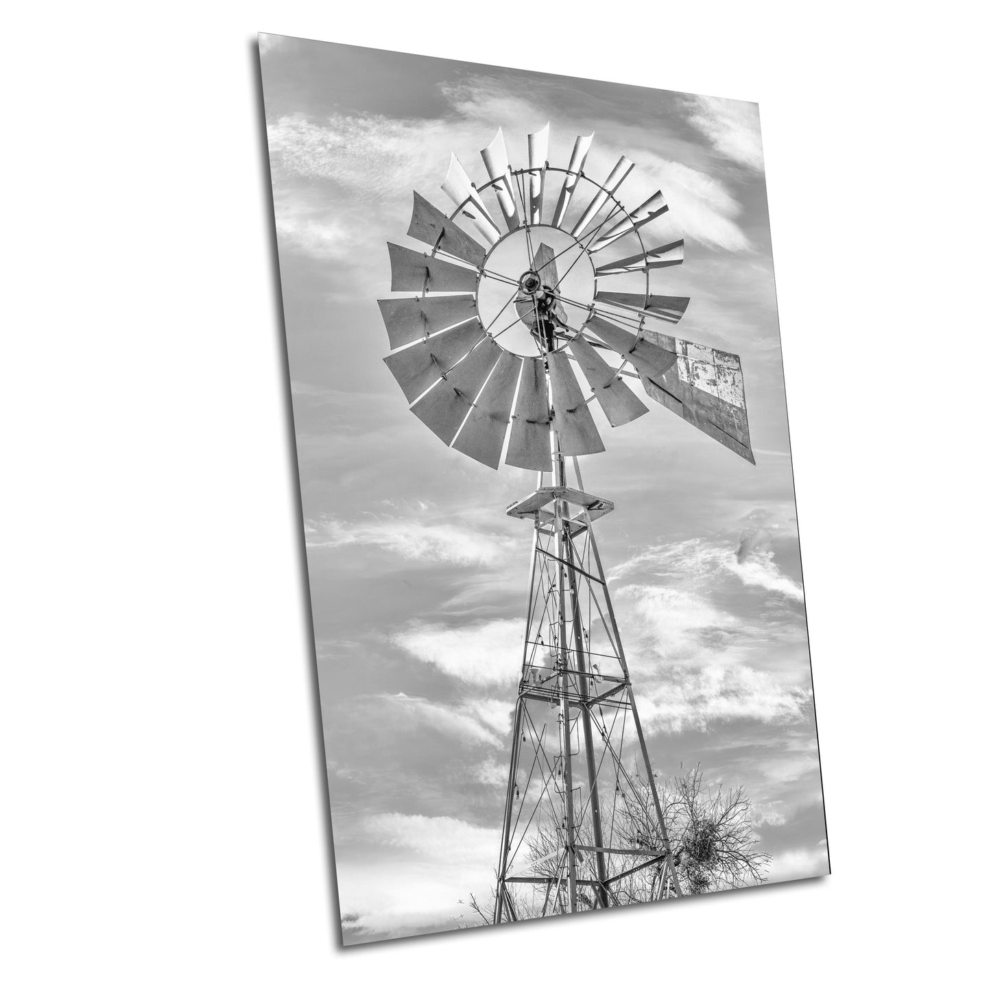 Texas Wall Art - Bandera Windmill Print - Cowboy Capitol of the World Black & White Art for Rustic Country Home Decor