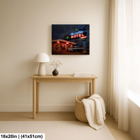 Blue Swallow Motel Print - Route 66 Wall Art | Vintage Neon Sign Decor