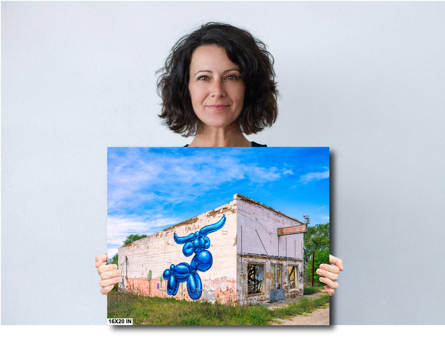 Americana Art: Texas Cafe with Blue Longhorn Mural | Wingate, TX Photography on Premium Photo Paper, Canvas, Acrylic & Metal