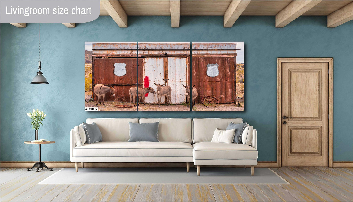 Route 66 Oatman Burros Wall Art - Americana Donkeys Print for Route 66 Fans, Arizona Decor in Photo Paper, Canvas, Acrylic or Metal