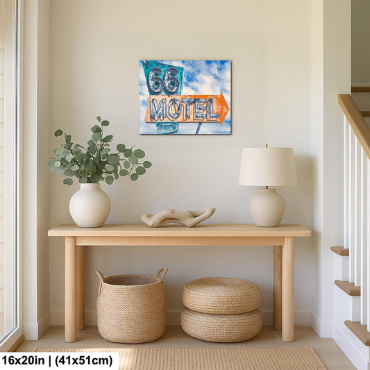 Route 66 Motel Wall Art - Vintage Neon Sign Print | Rustic Retro Decor