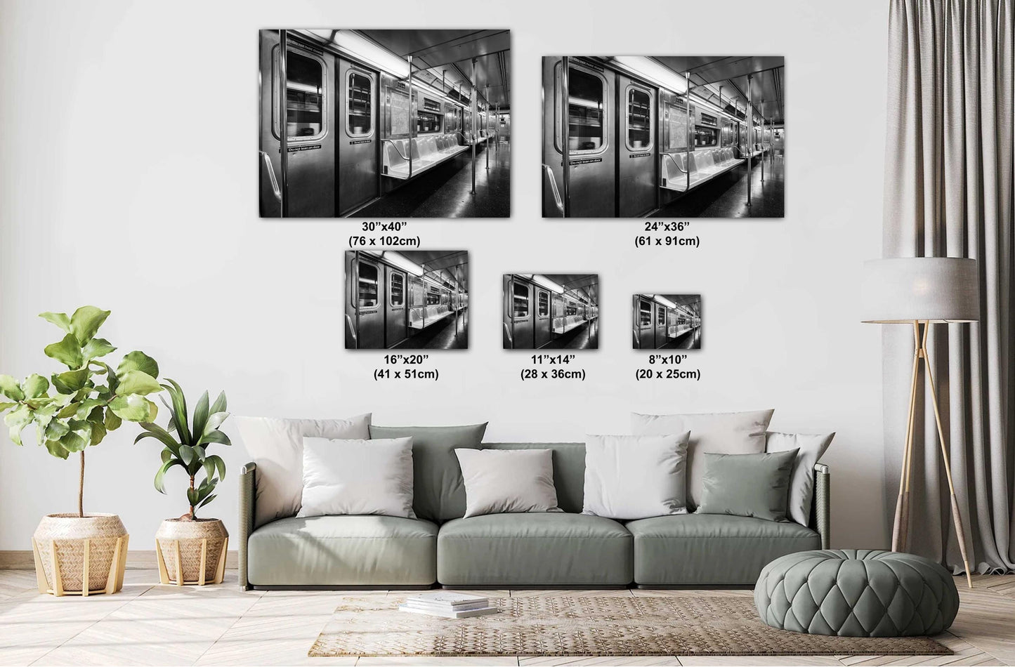 NYC Subway Car Interior Print - Black & White Urban Transit Wall Art, MTA Poster or Canvas for Home Decor