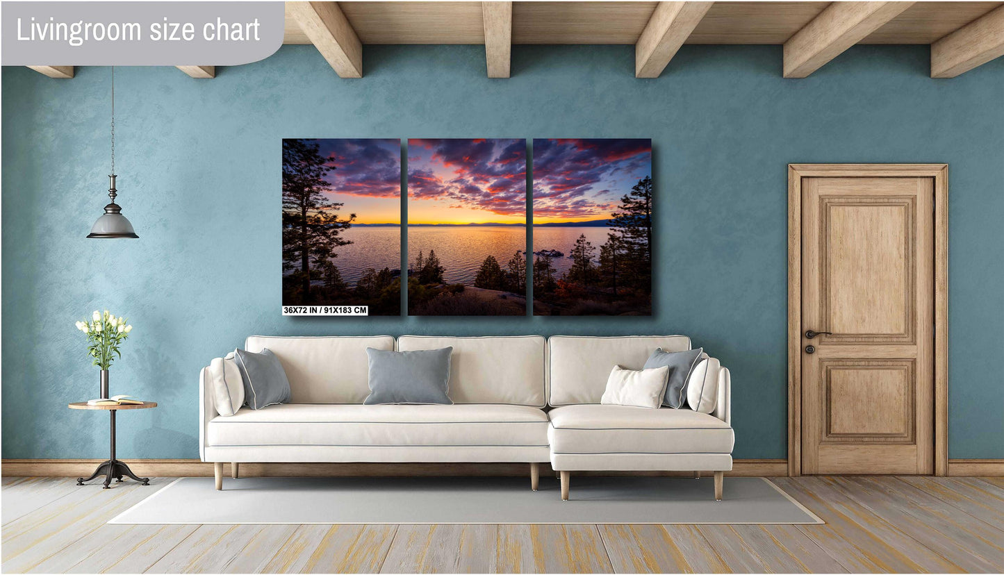 Lake Tahoe Print - Fiery Sunset Wall Art Photography on Photo Paper, Canvas & Metal – Mountain Landscape Decor, Nevada California Gift