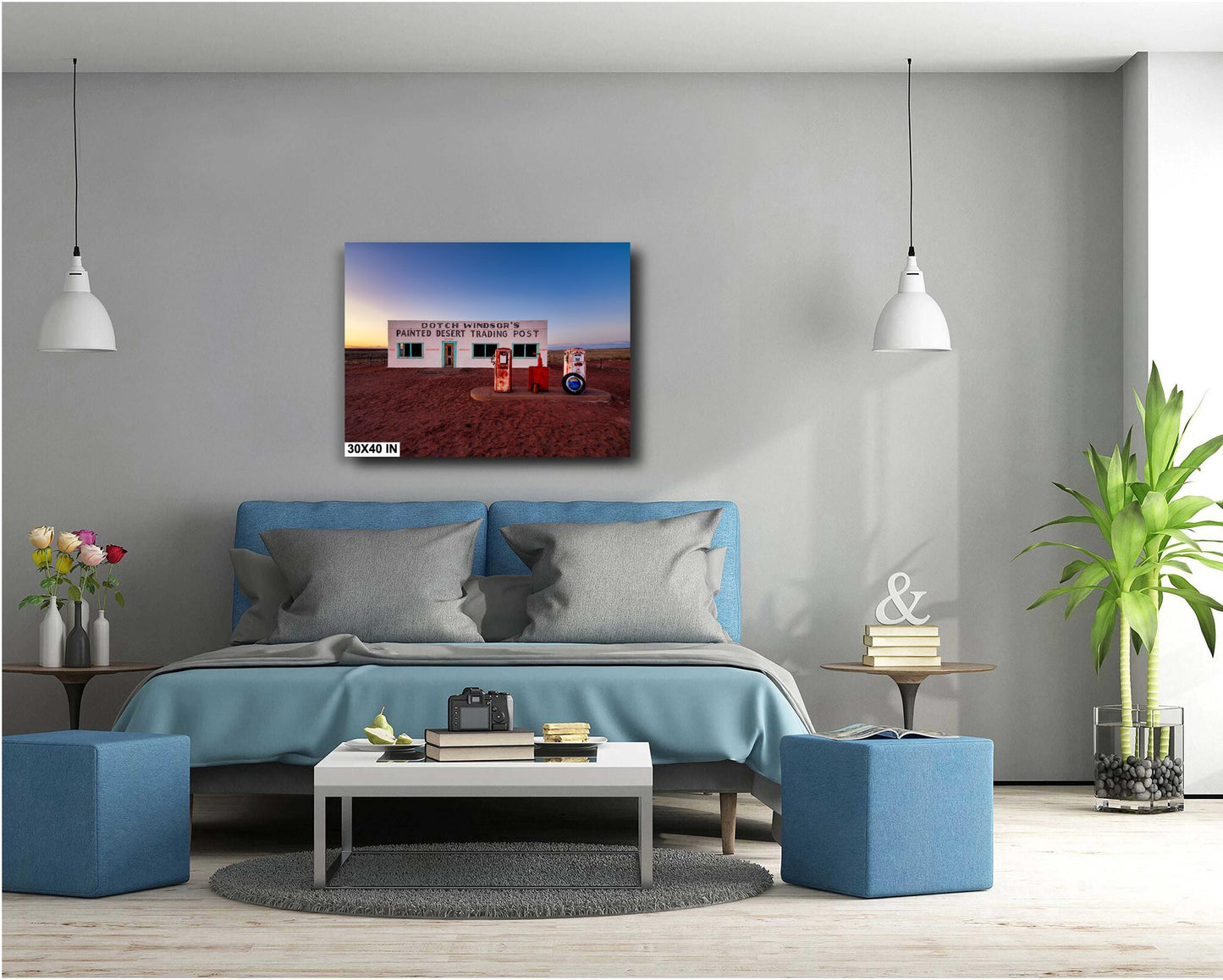 Arizona Desert Landscape Print - Route 66 Painted Desert Trading Post Wall Art Print Canvas or Paper, Southwestern Decor for Home or Office