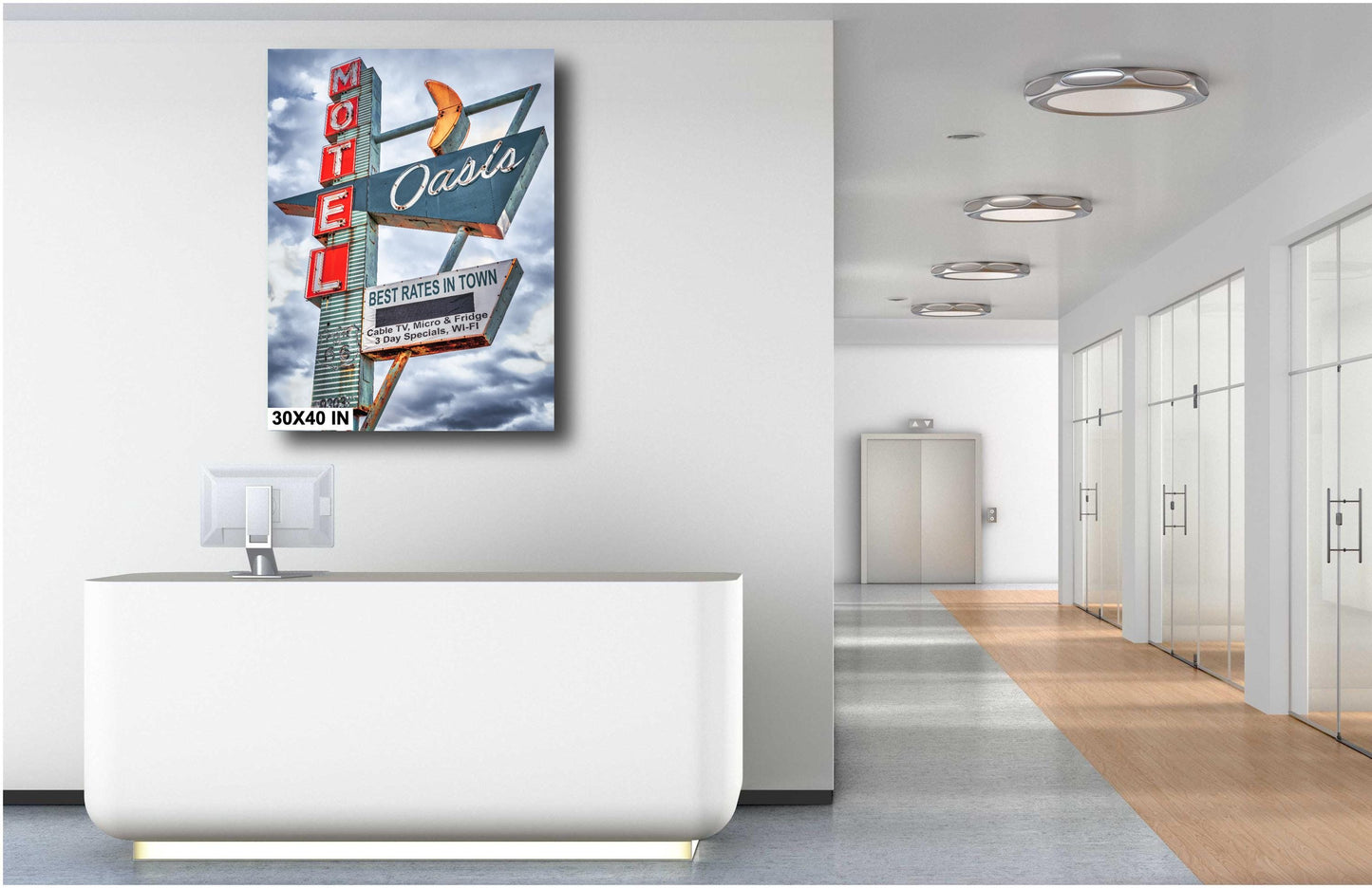 Route 66 Neon Sign Tulsa Art Print: Oasis Motel Oklahoma Photo on Paper, Canvas, Acrylic, or Metal