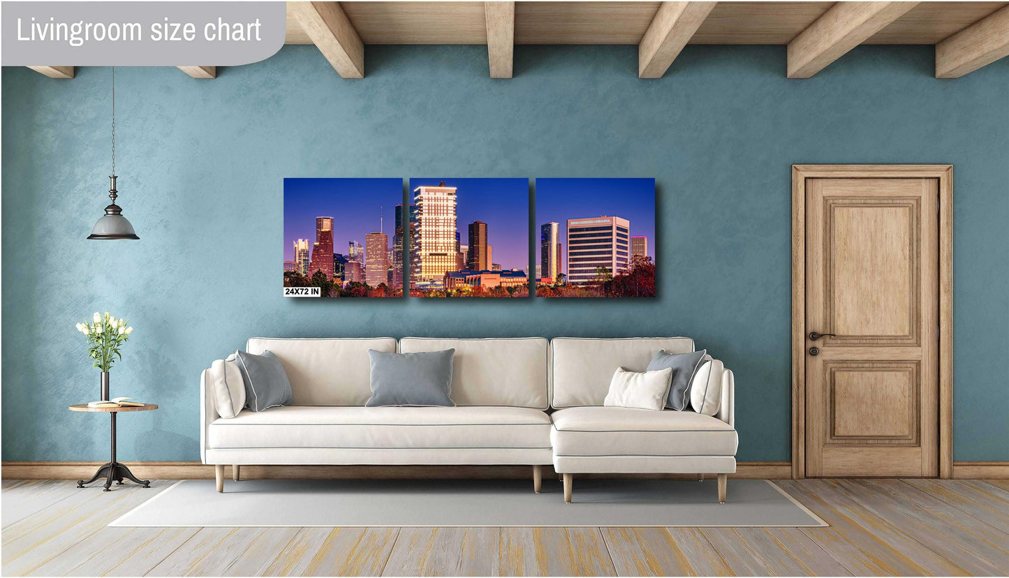 Houston Wall Art - Downtown Skyline on Buffalo Bayou - Wall Art Photography on Premium Photo Paper, Ready-to-Hang Canvas, Acrylic, or Metal