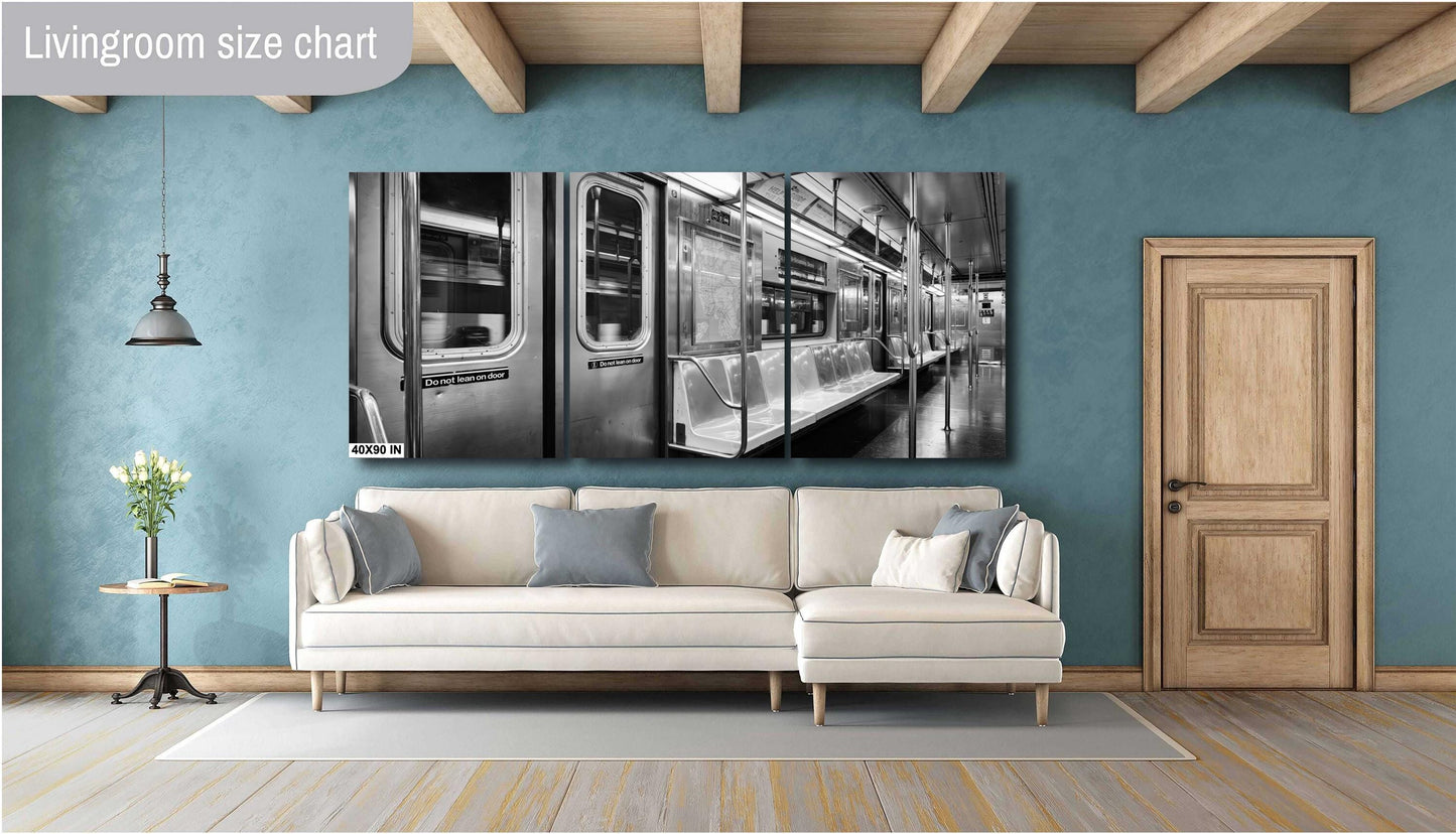 NYC Subway Car Interior Print - Black & White Urban Transit Wall Art, MTA Poster or Canvas for Home Decor