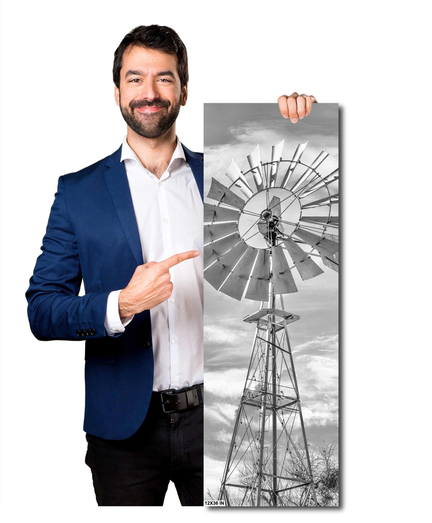 Texas Wall Art - Bandera Windmill Print - Cowboy Capitol of the World Black & White Art for Rustic Country Home Decor