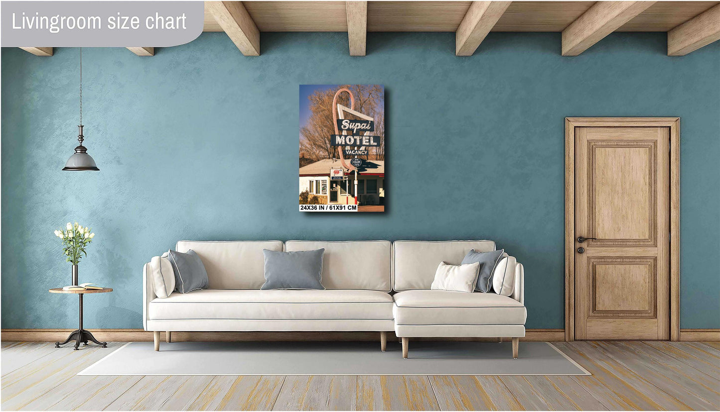 Route 66 Seligman Motel Sign Art, Supai Motel Americana Print, Vintage Wall Decor, Photo Paper or Canvas
