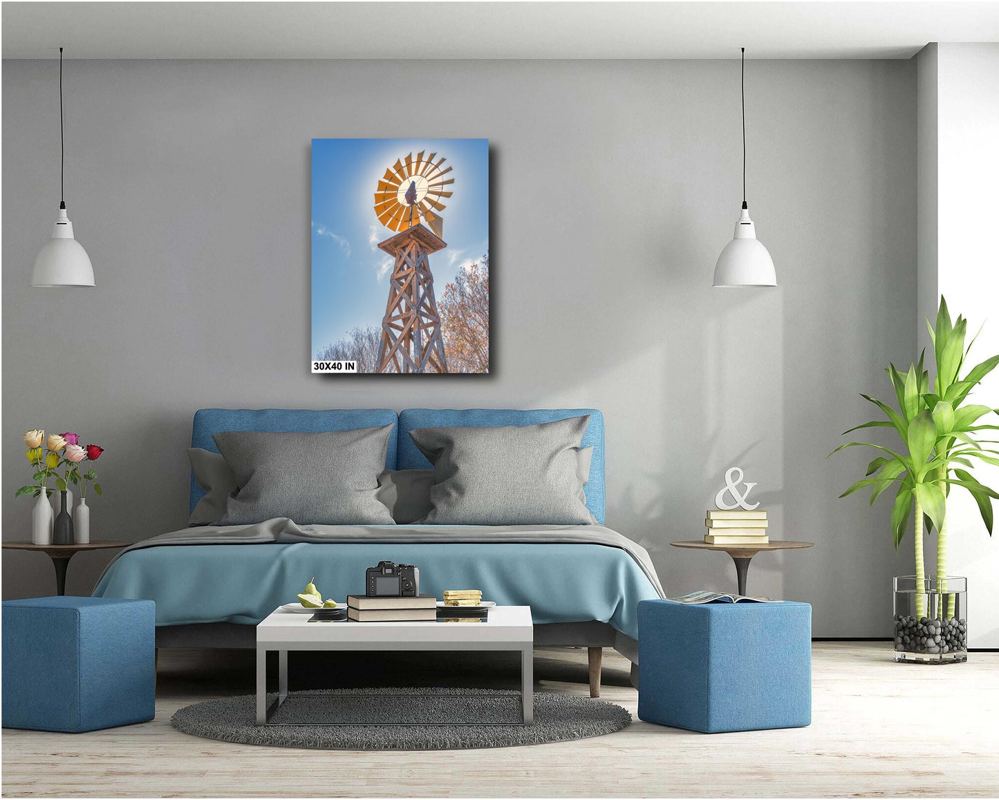 Farmhouse Photo Print: Rustic Southwestern Wall Art Decor, Yellow Blue Tan Landscape Poster