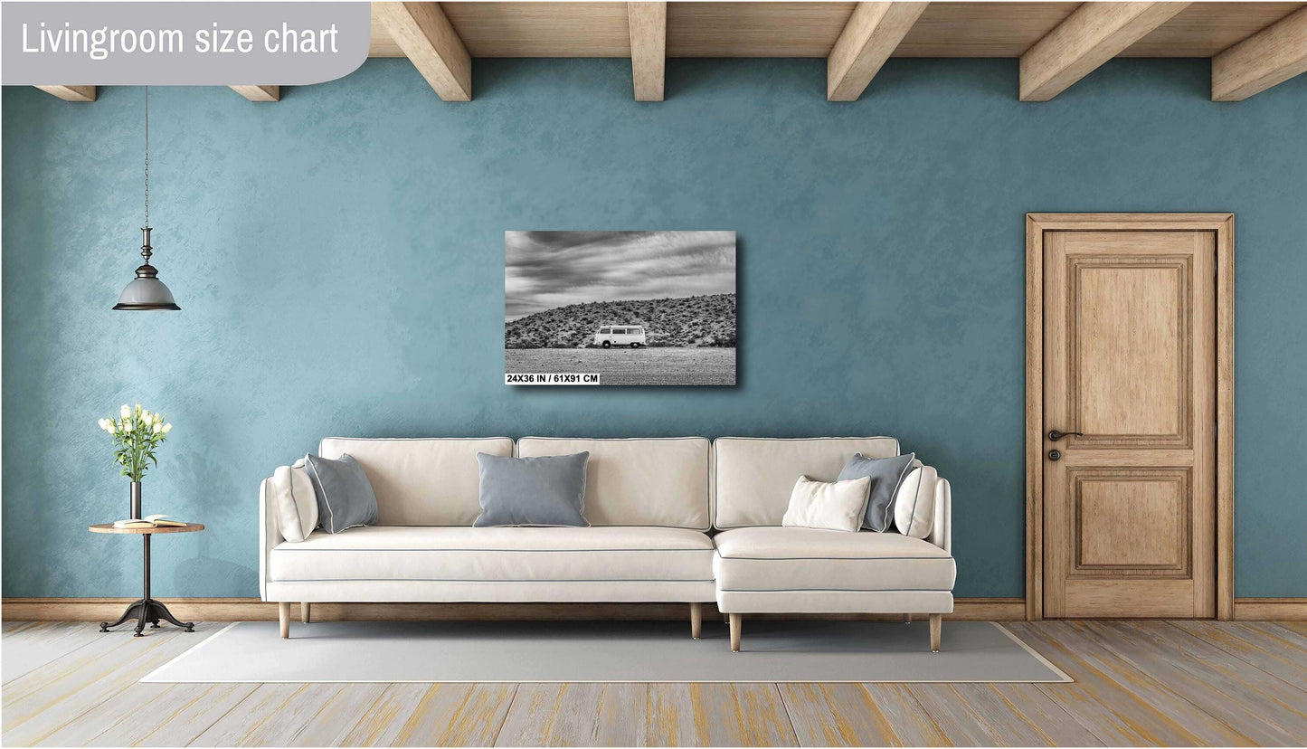 Van Wall Art - Boho Road Trip Photo on Route 66, Vintage Camper Bus Photography Print on Premium Photo Paper, Canvas, Acrylic, or Metal
