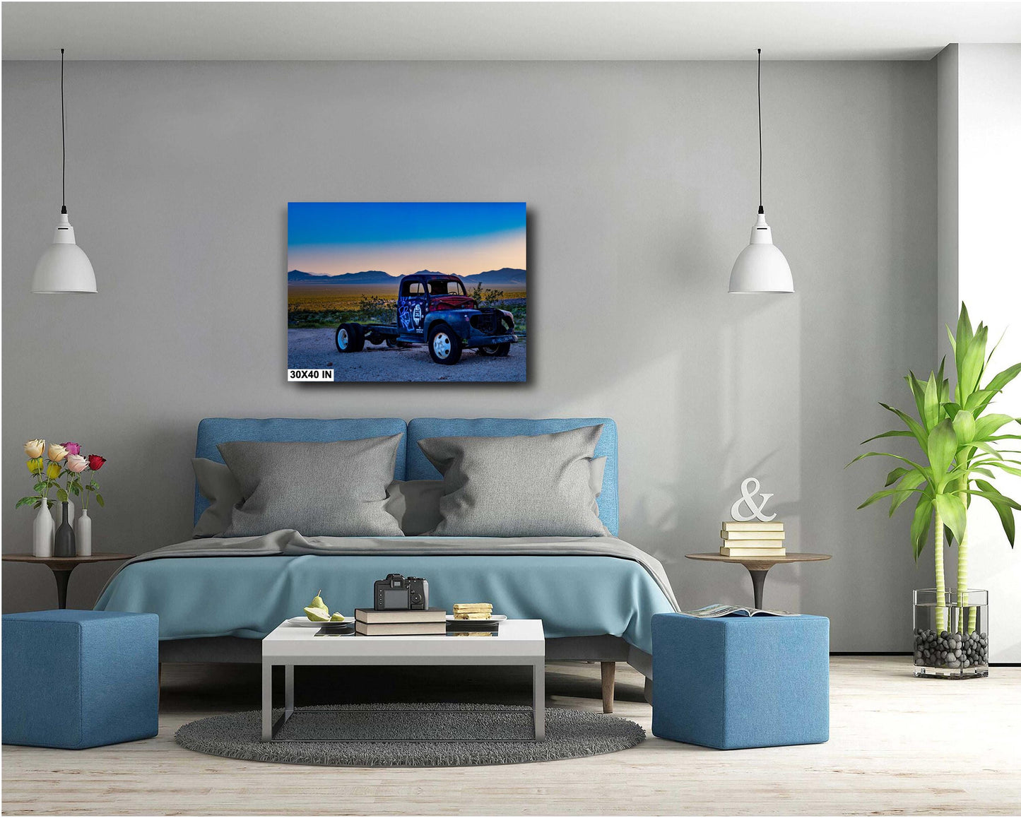 Banksy-Inspired Wall Art Print: Abandoned Truck in Rhyolite Ghost Town, Americana Desert Landscape Decor, Unique Home Art