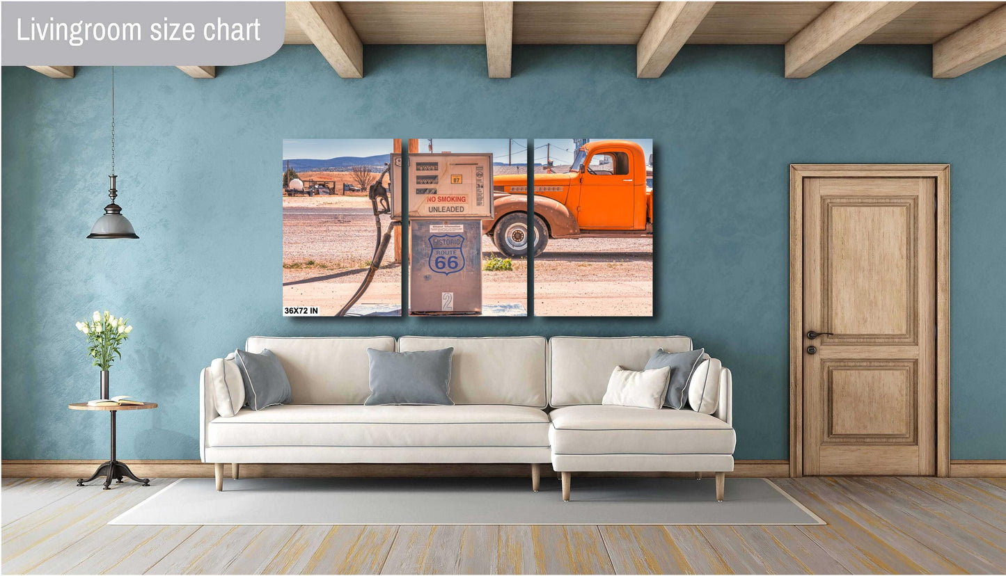 Vintage 1940s Chevrolet Pickup Photograph on Historic Route 66 - Rustic Western Gas Station Wall Art