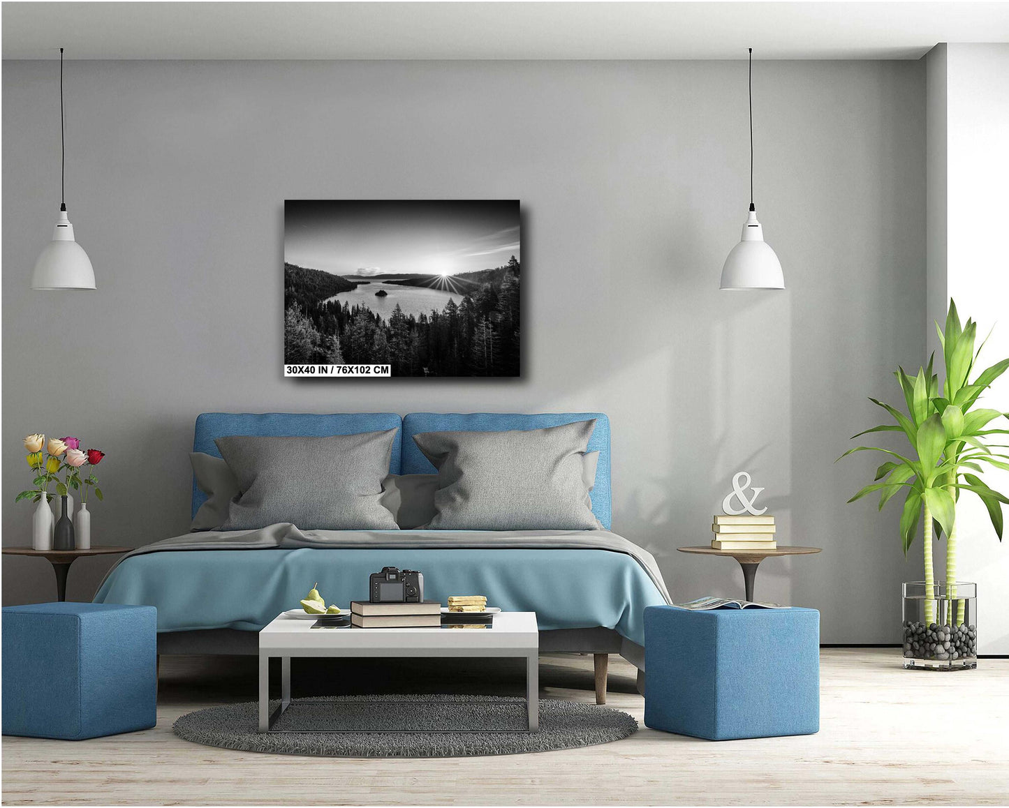 Lake Tahoe Print of Sunrise Black & White Photo - Emerald Bay Fanette Island Wall Art on Premium Paper, Canvas, Acrylic, or Metal
