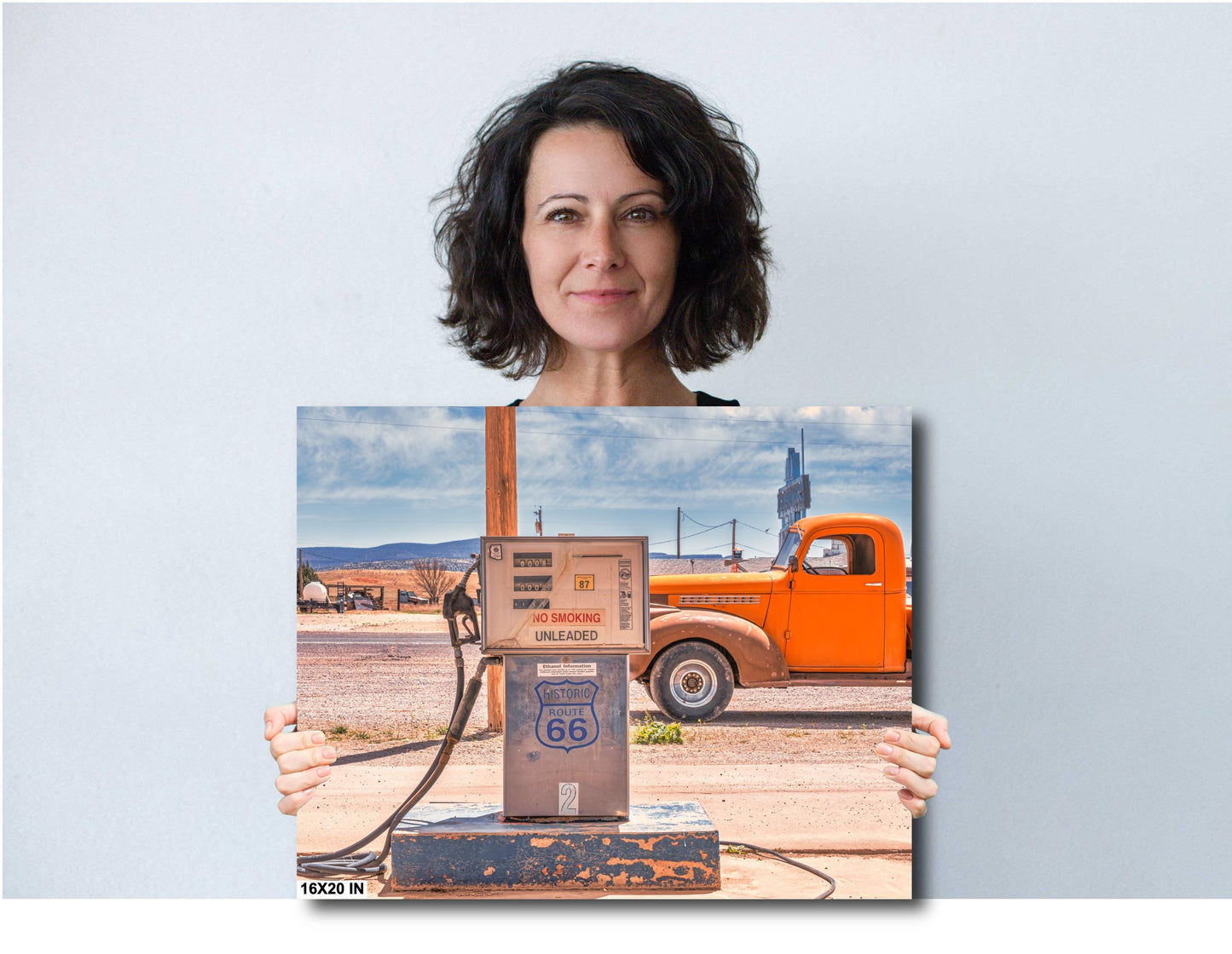 Vintage 1940s Chevrolet Pickup Photograph on Historic Route 66 - Rustic Western Gas Station Wall Art