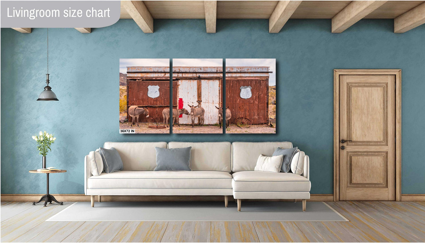 Route 66 Oatman Burros Wall Art - Americana Donkeys Print for Route 66 Fans, Arizona Decor in Photo Paper, Canvas, Acrylic or Metal
