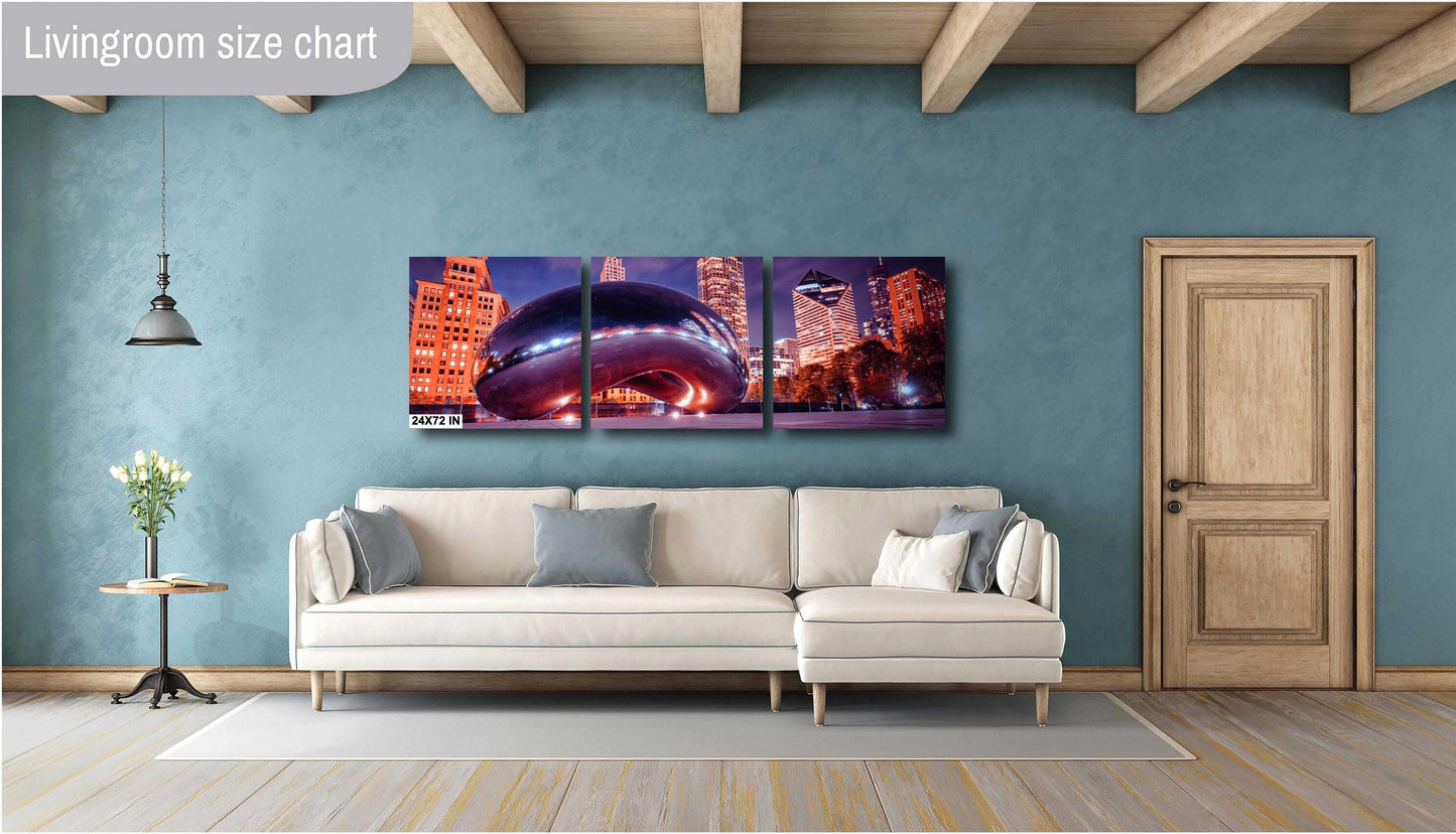 Illuminated Chicago Bean Cloud Gate Evening Cityscape Photography Wall Art - Large Canvas, Acrylic, Metal Print