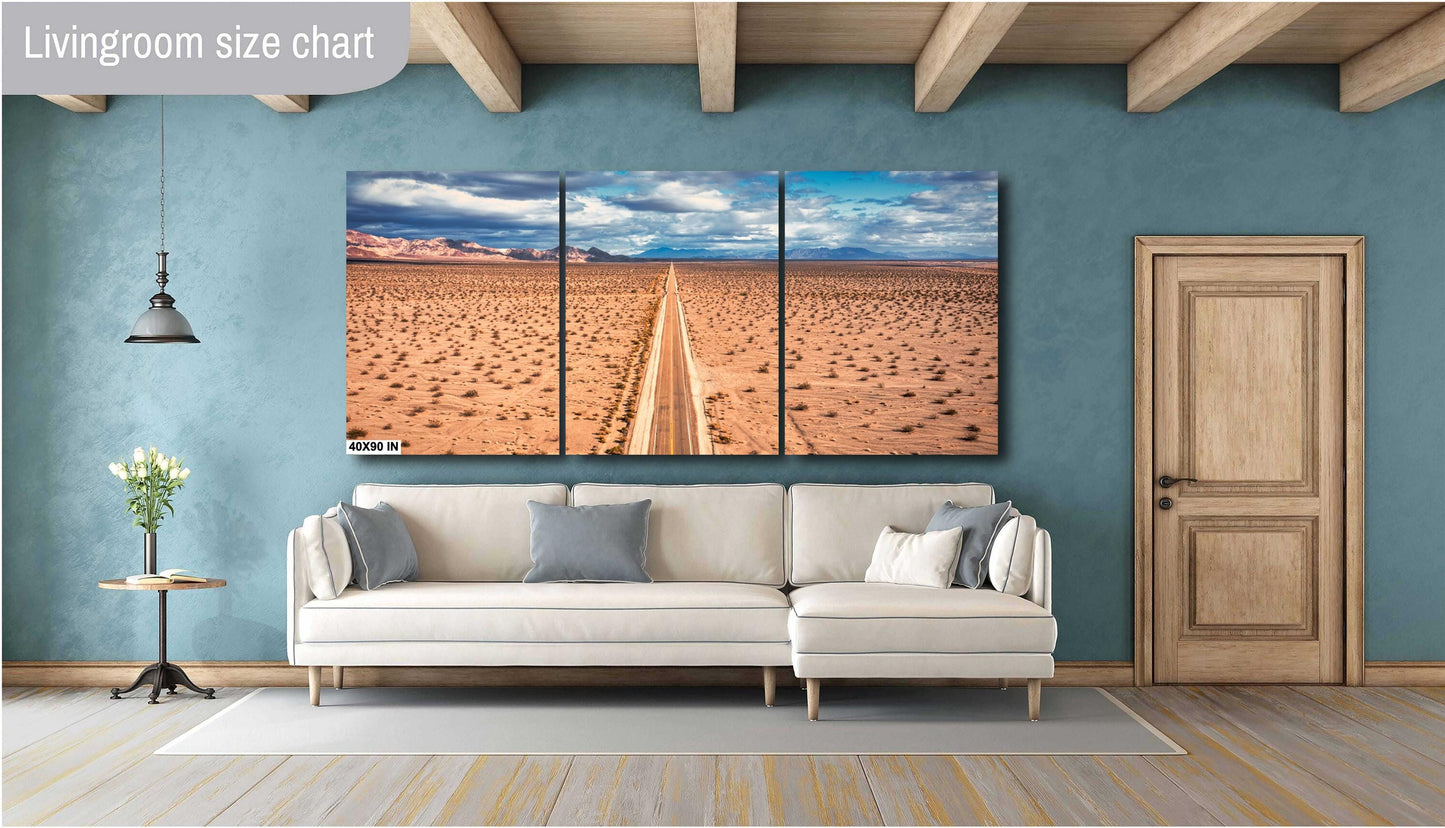Endless Horizons on Route 66: Mojave Desert Highway Wall Art Print on Premium Paper or Ready-to-Hang Canvas