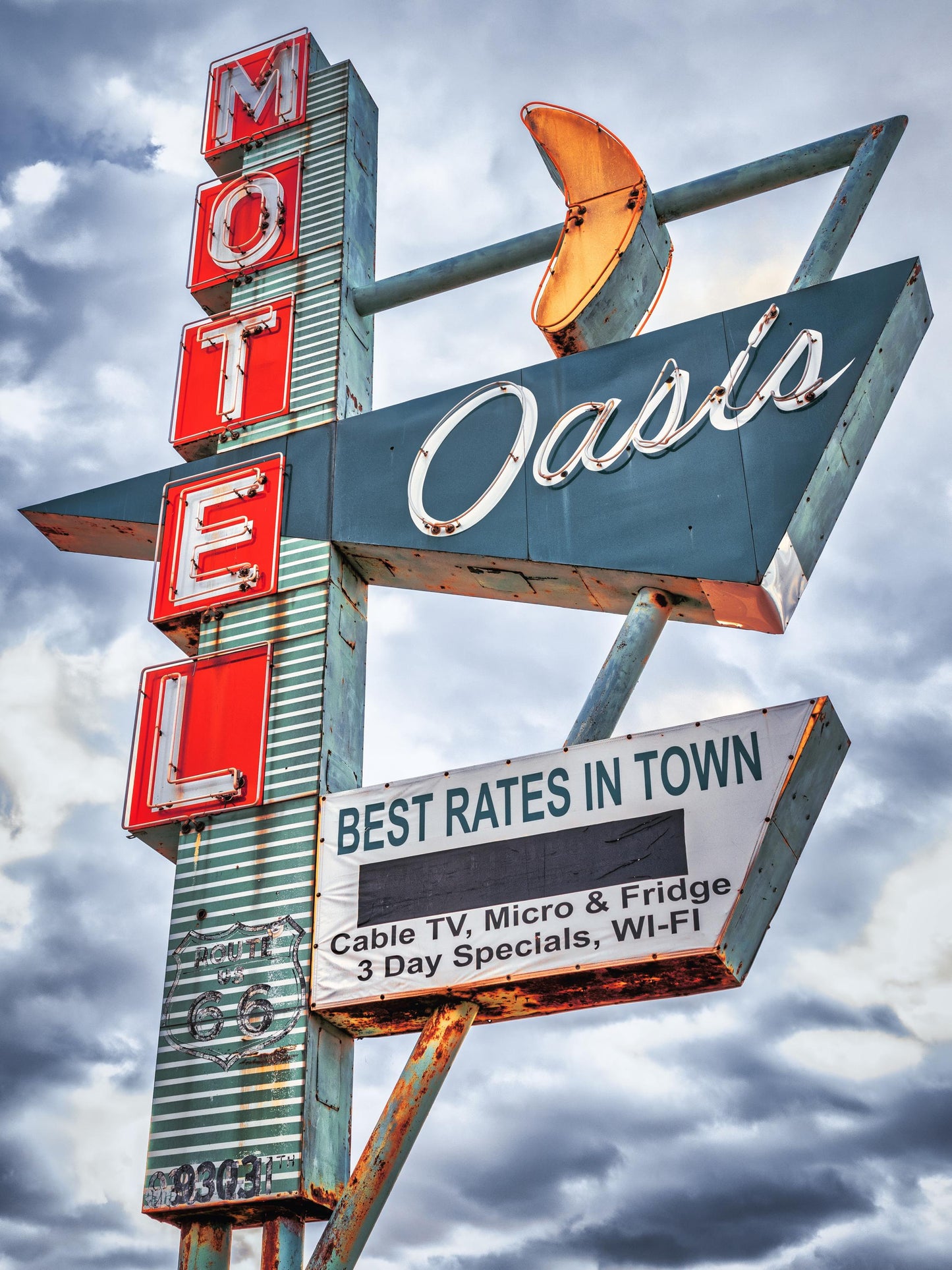 Route 66 Neon Sign Tulsa Art Print: Oasis Motel Oklahoma Photo on Paper, Canvas, Acrylic, or Metal