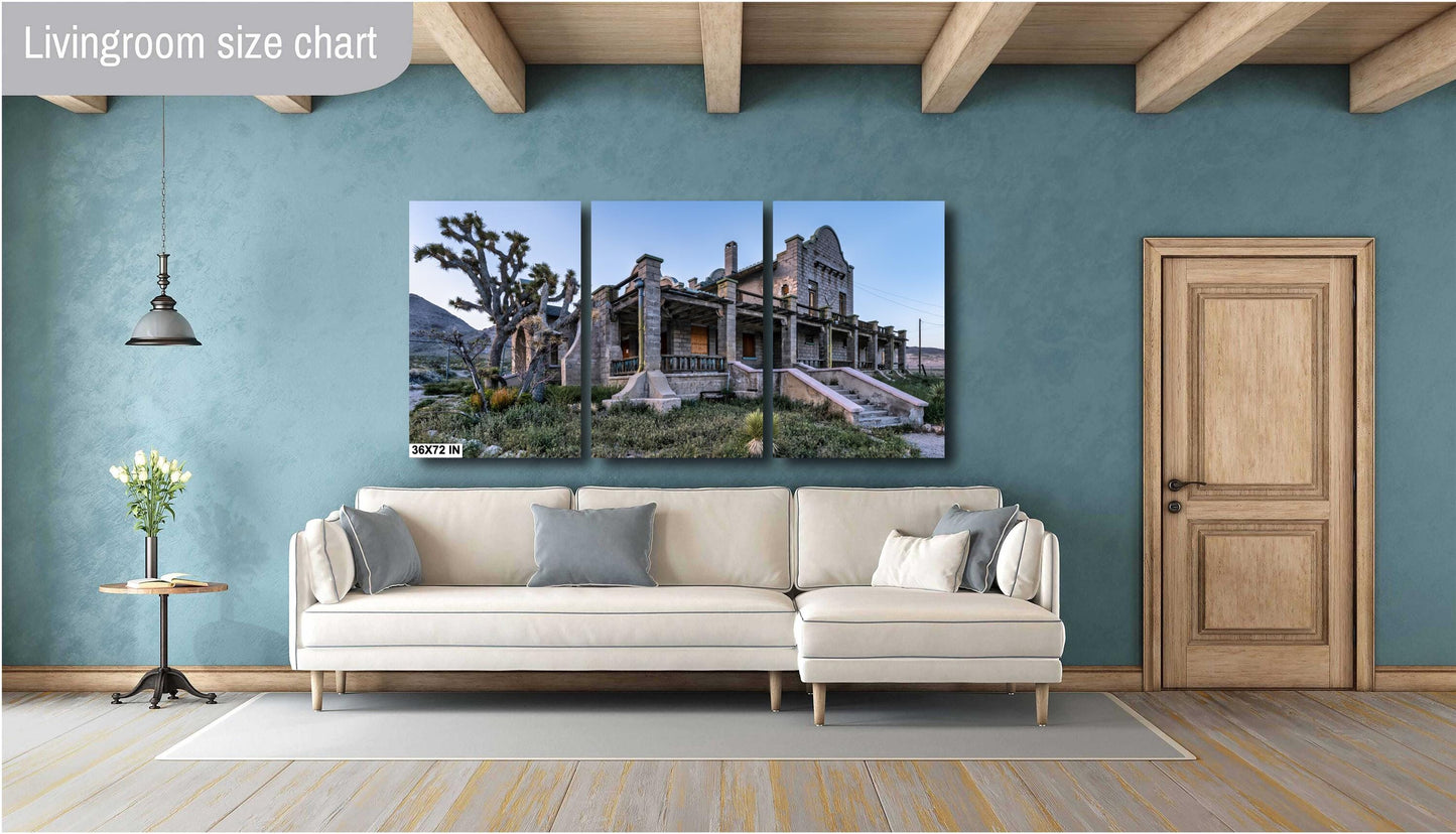 Rhyolite Ghost Town Wall Art: Abandoned Train Station Photography Print, Desert Landscape Decor for Home & Office