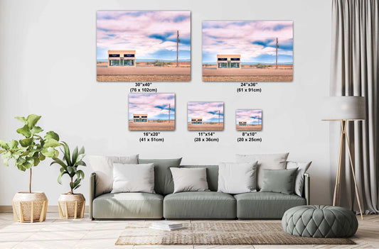 Fashion Wall Art - Marfa Store Photograph: Pastel Sunset Sky Print on Poster, Photo Paper, Canvas, Acrylic, or High Gloss Metal