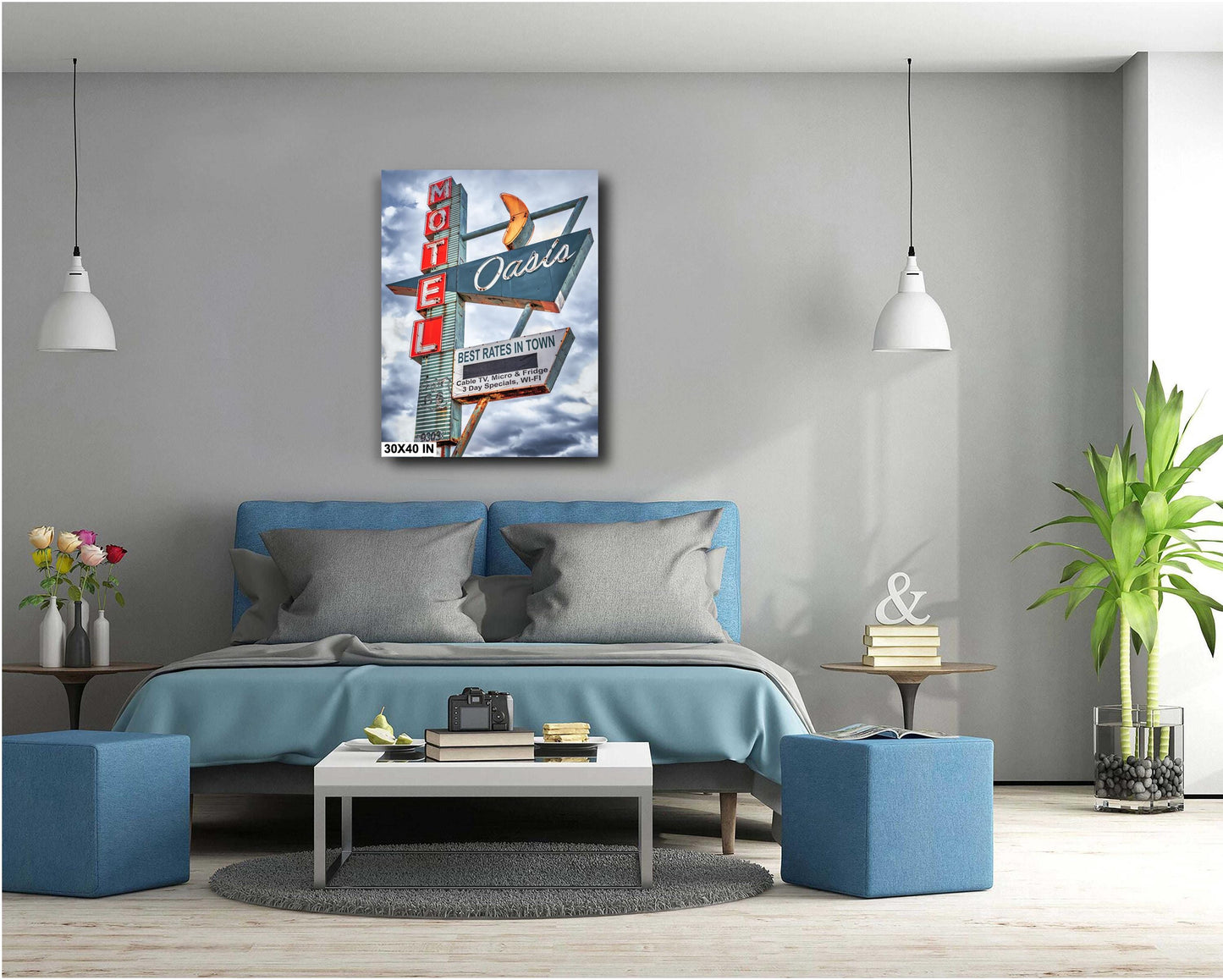 Route 66 Neon Sign Tulsa Art Print: Oasis Motel Oklahoma Photo on Paper, Canvas, Acrylic, or Metal
