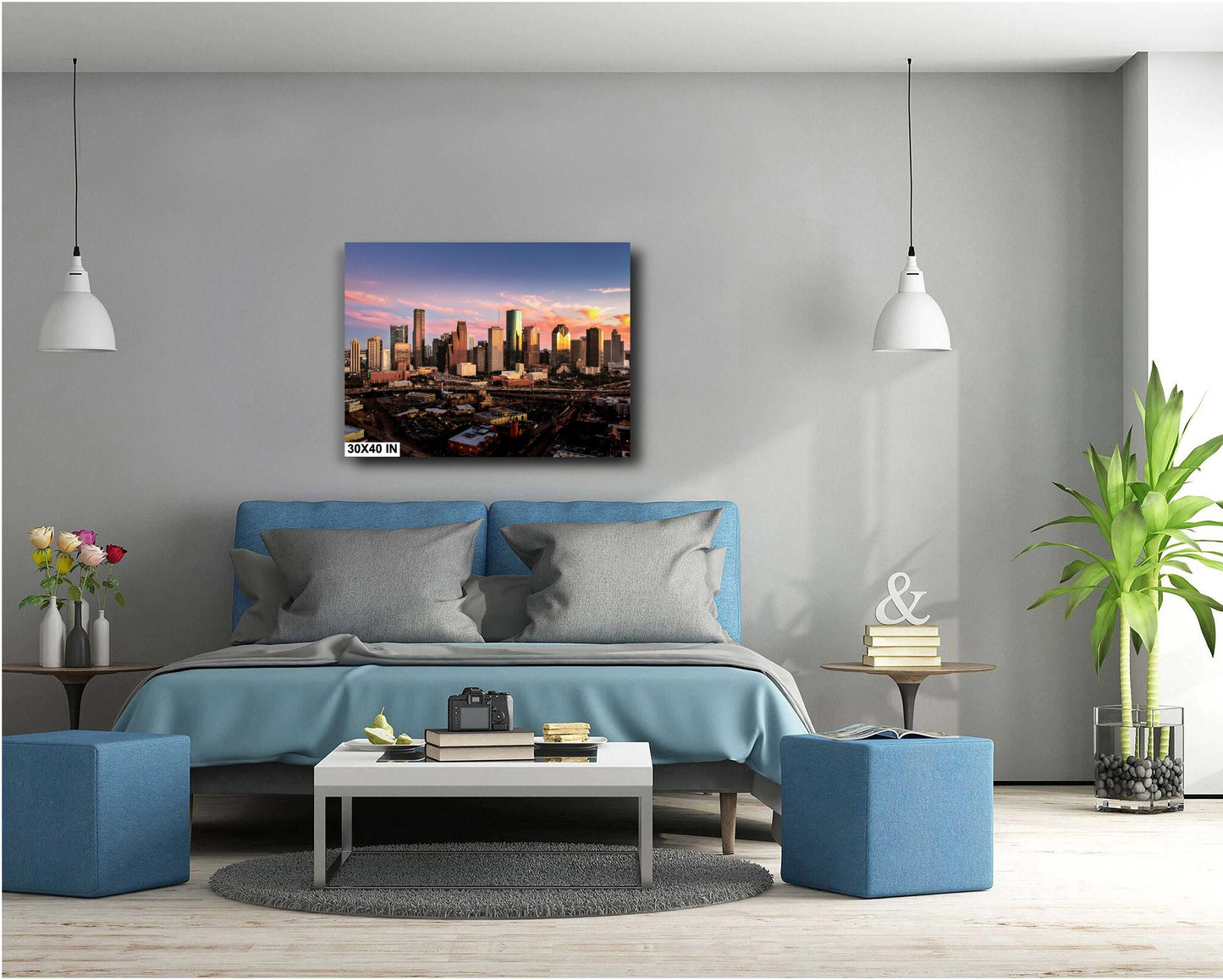 Houston Wall Art - Houston Skyline Sunset Panoramic Photo | Downtown Cityscape Print on Premium Photo Paper, Canvas, Acrylic & Metal