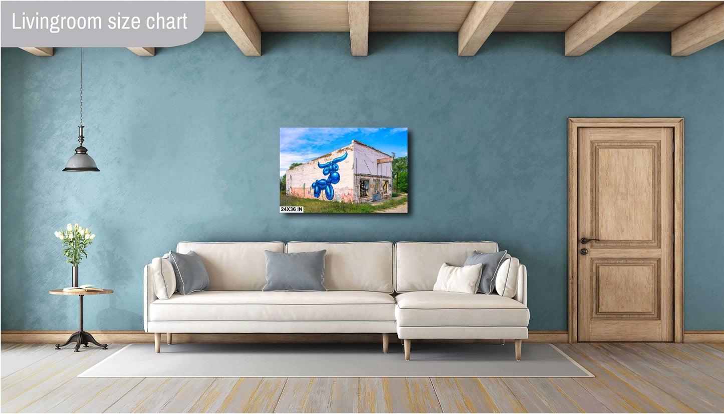 Americana Art: Texas Cafe with Blue Longhorn Mural | Wingate, TX Photography on Premium Photo Paper, Canvas, Acrylic & Metal