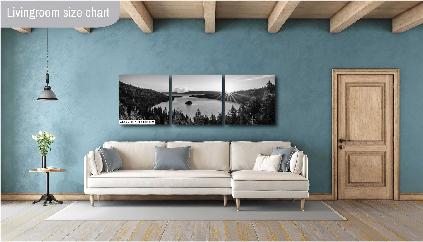 Lake Tahoe Print of Sunrise Black & White Photo - Emerald Bay Fanette Island Wall Art on Premium Paper, Canvas, Acrylic, or Metal