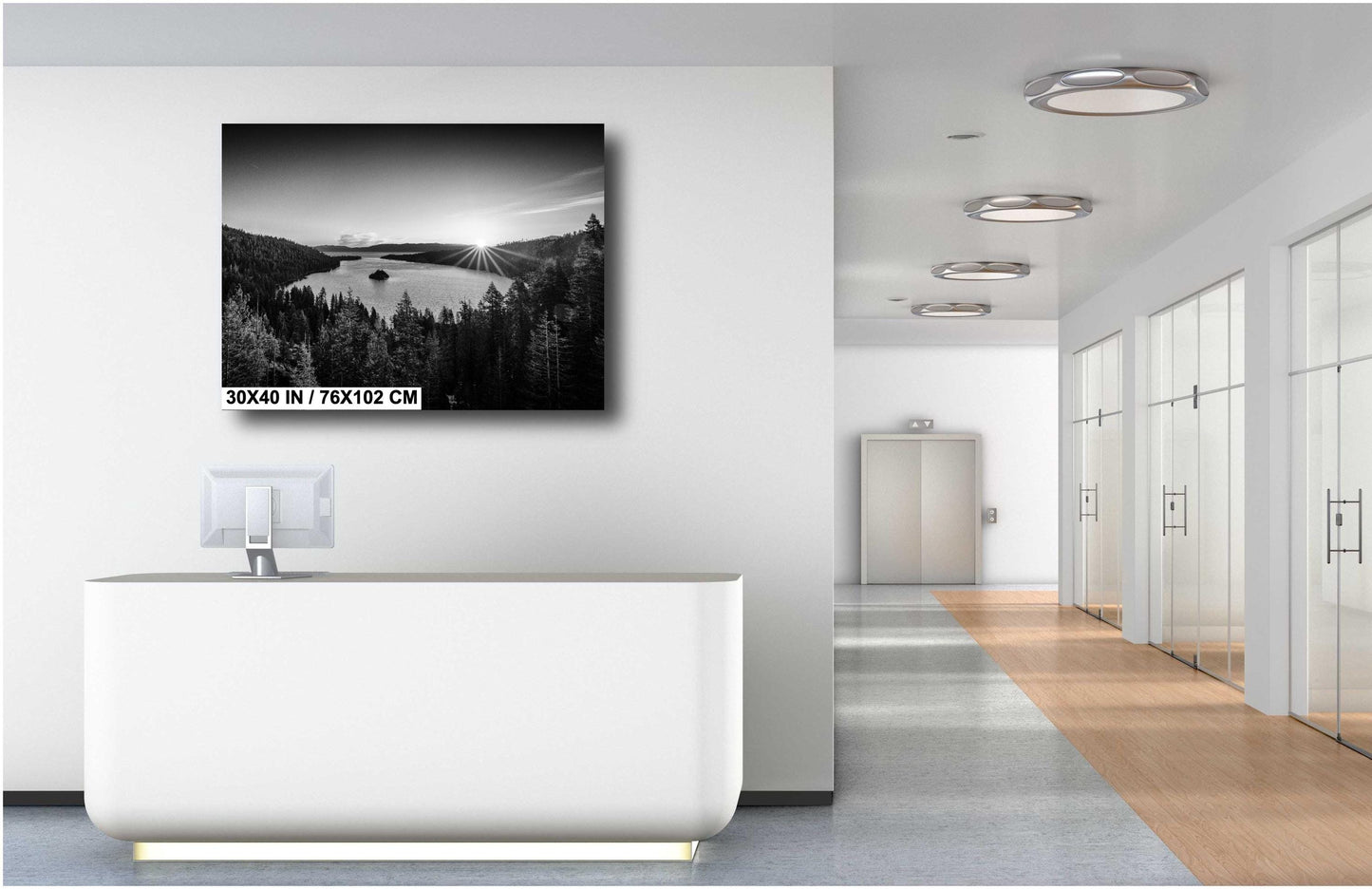 Lake Tahoe Print of Sunrise Black & White Photo - Emerald Bay Fanette Island Wall Art on Premium Paper, Canvas, Acrylic, or Metal