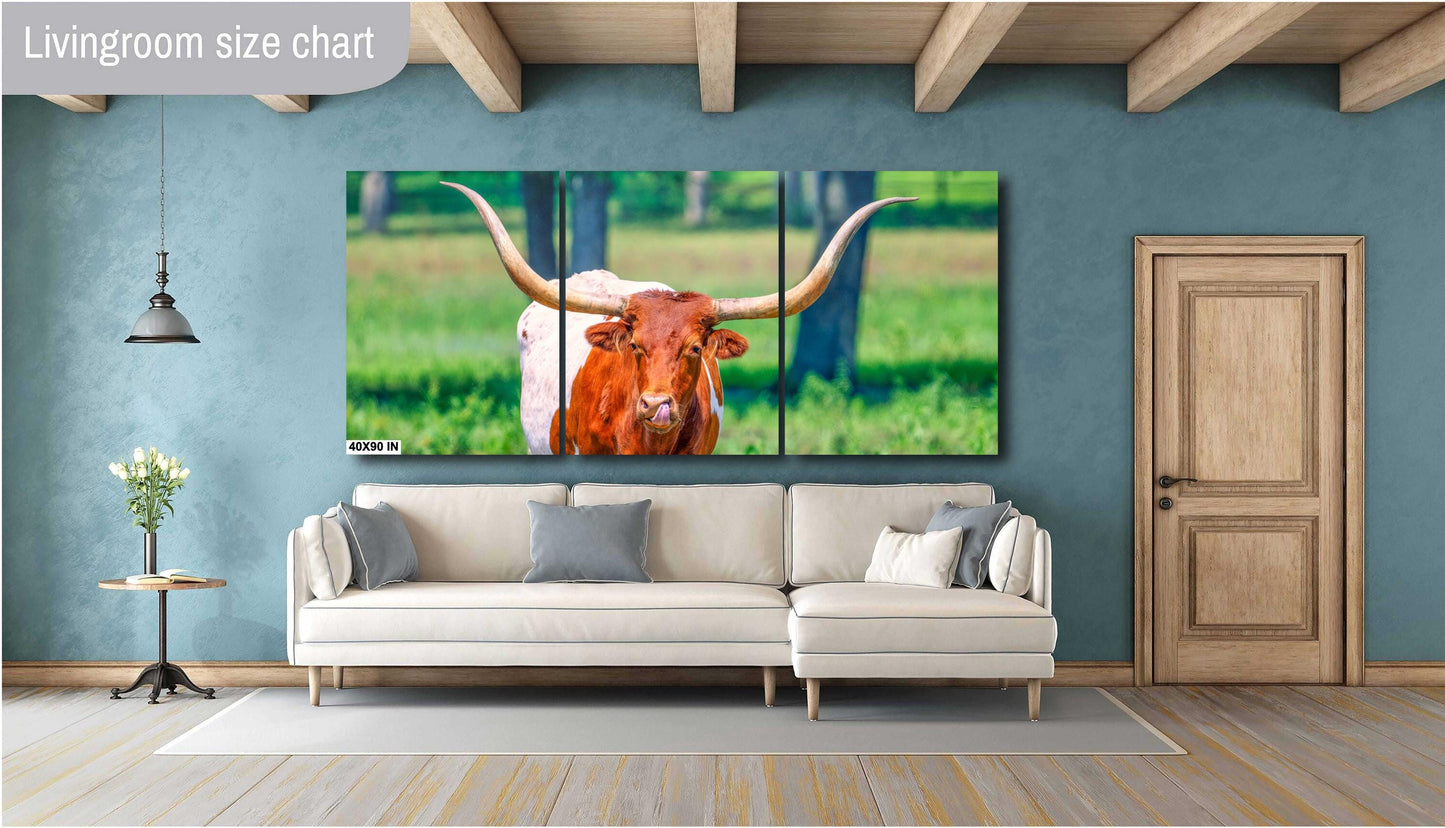 Longhorn Steer Springtime Photograph | Texas Photography Art Print | High Quality Canvas, Acrylic & Metal Options