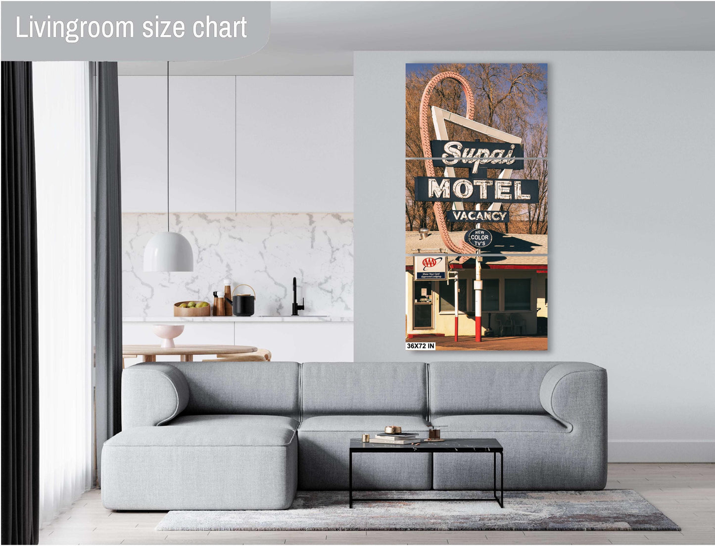 Supai Motel Sign Route 66 Art - Retro Wall Decor, Mid-Century Modern Print, Googie Style Neon Art for Home