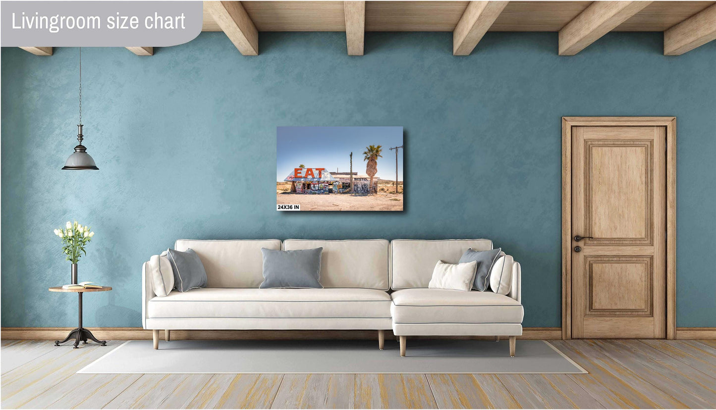 EAT Abandoned California Desert Diner Photo Print | Americana Roadside Cafe Graffiti Art Wall Decor
