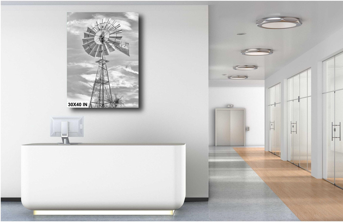 Texas Wall Art - Bandera Windmill Print - Cowboy Capitol of the World Black & White Art for Rustic Country Home Decor